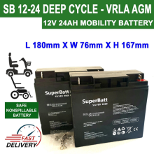 MOBILITY SCOOTER WHEELCHAIR BATTERIES 2 X SB1224 12V 24AH 18AH 20AH 22AH