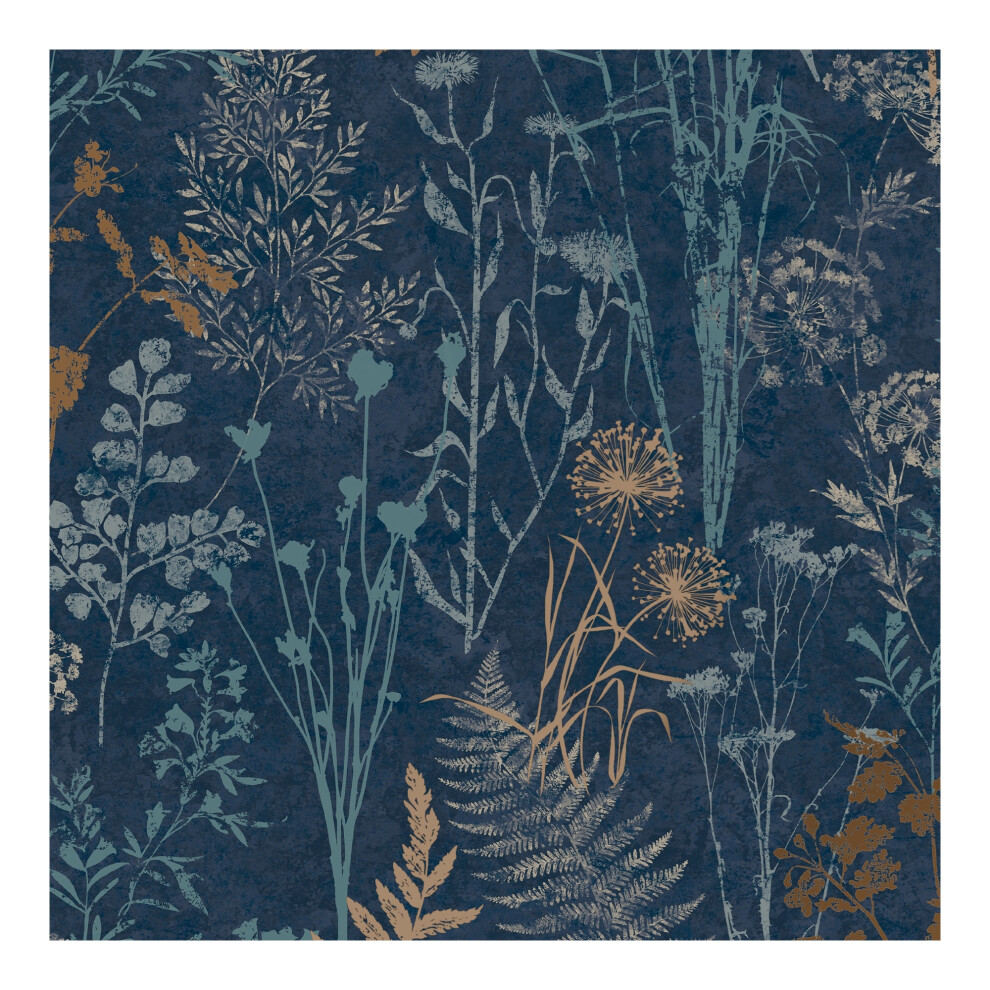 Superfresco Easy Navy & Copper Metallic Organics Floral Wallpaper