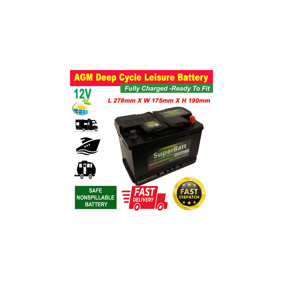 Leisure 12V 90Ah Marine Vrla Agm Battery Low Height Low Profile Sb Agm90l
