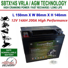 SuperBatt SBTX14S YTX14BS AGM Battery BMW F800 GS R R1200G NINE T K1200