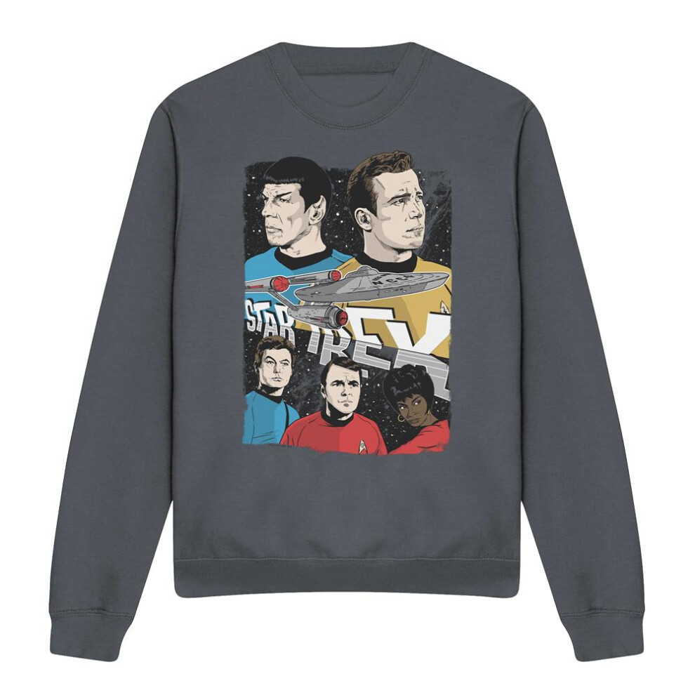 Star Trek (M, Charcoal) Unisex Adult Illustrated Crew Sweatshirt Multicoloured