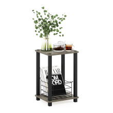 Furinno Simplistic 1-Tier End Side Night Stand/Bedside Table with Plastic Poles, French Oak Grey/Black