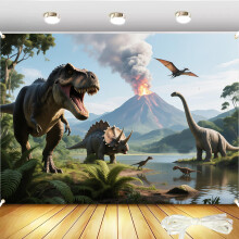 7x5FT Dino Achtergrond met 19.68FT Lint - Dino Fotografie Achtergrond voor Verjaardagsfeest, Babyshower, Fotohokje