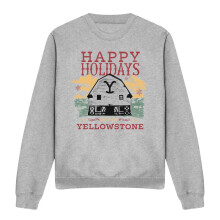 (M, Sport Heather) Yellowstone Unisex Adult Happy Holidays Christmas Sweatshirt