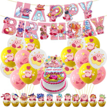 (18Balloonset) Birthday Party Kirby Decoration Cake Toppers Banner Cartoon Kids Balloon Adult