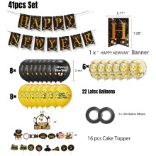 (41pcs Set) Year Themed New Party Supplies Decoration Banner Latex Foil Topper Cake Balloons