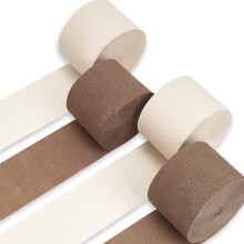 PartyWoo Bruine Crepe Papier Streamers 4pcs 100m Boho Neutraal Zand Wit voor Feest, Babyborrel, Huwelijk