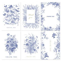 Blue Porcelain Flowers Thank You Cards with Envelopes (24 pack 4"x6") - Floral Thank You Cards with Adhesive Envelope & Matching Stickers - Gifts for