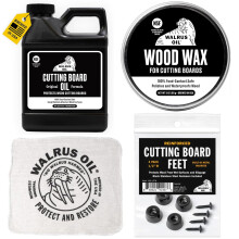 WALRUS ÖL - Schneidebrett Conditioner, Holz-Wachs, Füße und Tuch-Set. Für Schneidebretter und Messerblöcke.