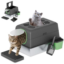 Grote Gesealde RVS Kattenbak met Deksel, Voor Dual-Deur en Bovenuitgang, voor Grote Katten