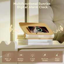 Lâmpada de Despertar com Despertador e 16 Níveis de Volume Alto para Adultos com Sono Pesado, Luz de Despertar com Soneca Sem Fio