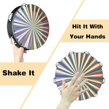 3 Pack Double Radiant Tambourine with Metal Jingles Row, 6/8/10 Inch Wooden Handheld Tambourine Drum
