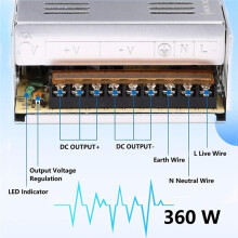 Fuente de Alimentación Conmutada Universal Regulada de 12 V, 30 A, 360 W, 110 V CA A CC, Adaptador de Transformador y Controlador LED para Tiras de