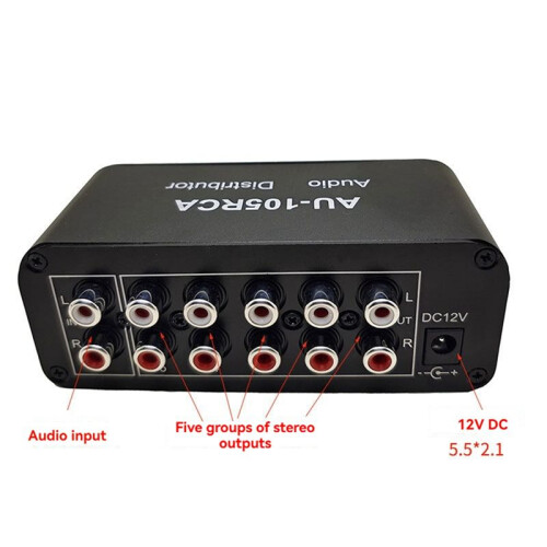 5CH Audio Distributor Stereo Audio Mixer 1 Input 5 Output Audio Splitter for Power Amplifier Active Audio EU PLUG