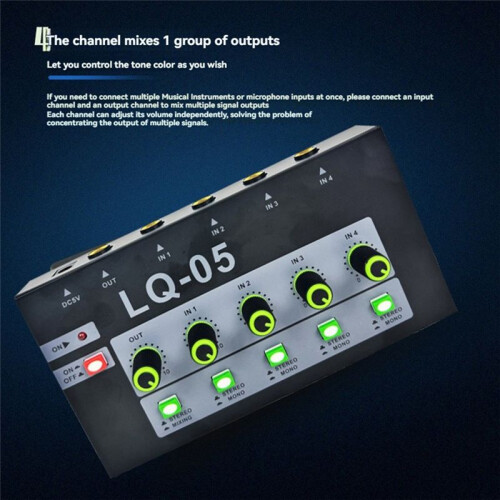 LQ-05 4-Channel Microphone Mixer,  Instrument Amplifier Audio Input Multifunctional Mixing Effect Device EU Plug 1