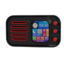 HiFi Wireless Speakers Retro Portable Touch Screen FM Radio Card Subwoofer with Alarm Clock Lyrics Display,B