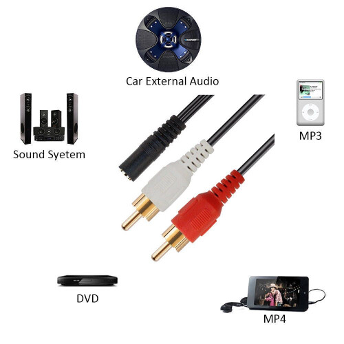 2 RCA Macho A Hembra 3,5 mm Jack Aux Cable de Audio Estereo 2
