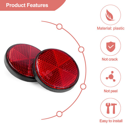 2pcs Round Red Reflector Universal For Motorcycle ATV 5.6*0.8cm 2