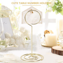 Pacote de 12 Porta-CartõEs de NúMero de Mesa Suportes de Suporte para Fotos Coloque Clipes de Menu de Papel, Formato de CíRculo (Dourado)