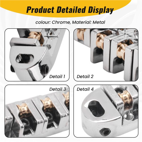 Chrome Metal Plated Roller Saddle Tune-O-Matic Bridge for  Style Electric Guitar Replacement 2