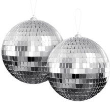 Youdepot 15 cm Disco Ball 2 Pack, Silver Hanging Mirror Balls with String, Glitter Ball Party Decorations for Christmas, Wedding, Birthday, DJ Stage a