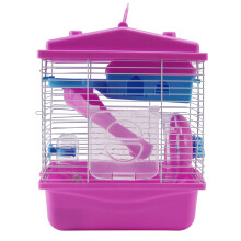 Cage pour Animaux de Compagnie Hamster Chalet avec Lucarne Transparente Double Couche Maison pour Hamster Doré Hamster Rose pour Animaux de Compagnie