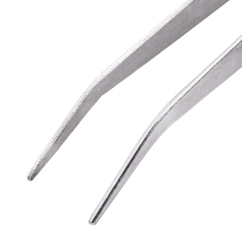 5.9" Long Silver Tone Bent Curved Tip Tweezers Forceps Plier Hand Tool 2
