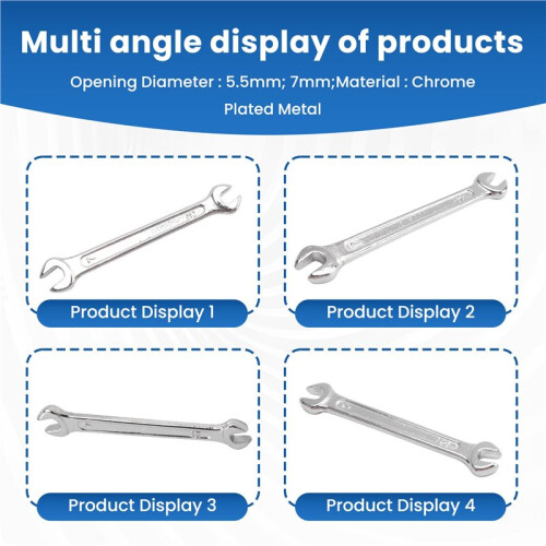 Silver Tone 5.5mm x 7mm U Shape Double Open-ended Wrench Tool