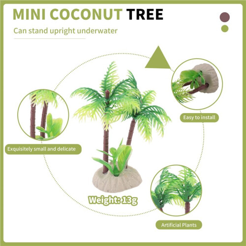 Fish Tank Emulational  Coconut Tree Water Plants Decor w Ceramic Base 2
