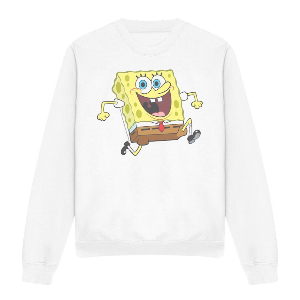 Spongebob Squarepants (S, White) Unisex Adult Happy Running Sweatshirt