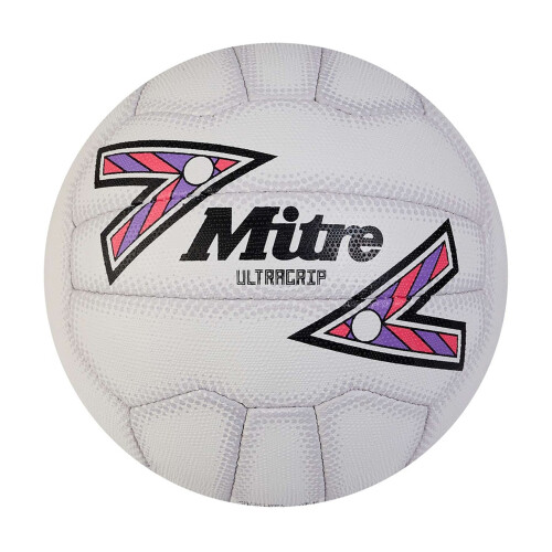 Mitre (4, White/Black/Purple) Mitre Ultragrip Netball