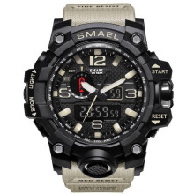 (Beige) Shock G Smael Sports Watches Analog Digital Watch Multifunction Night Light