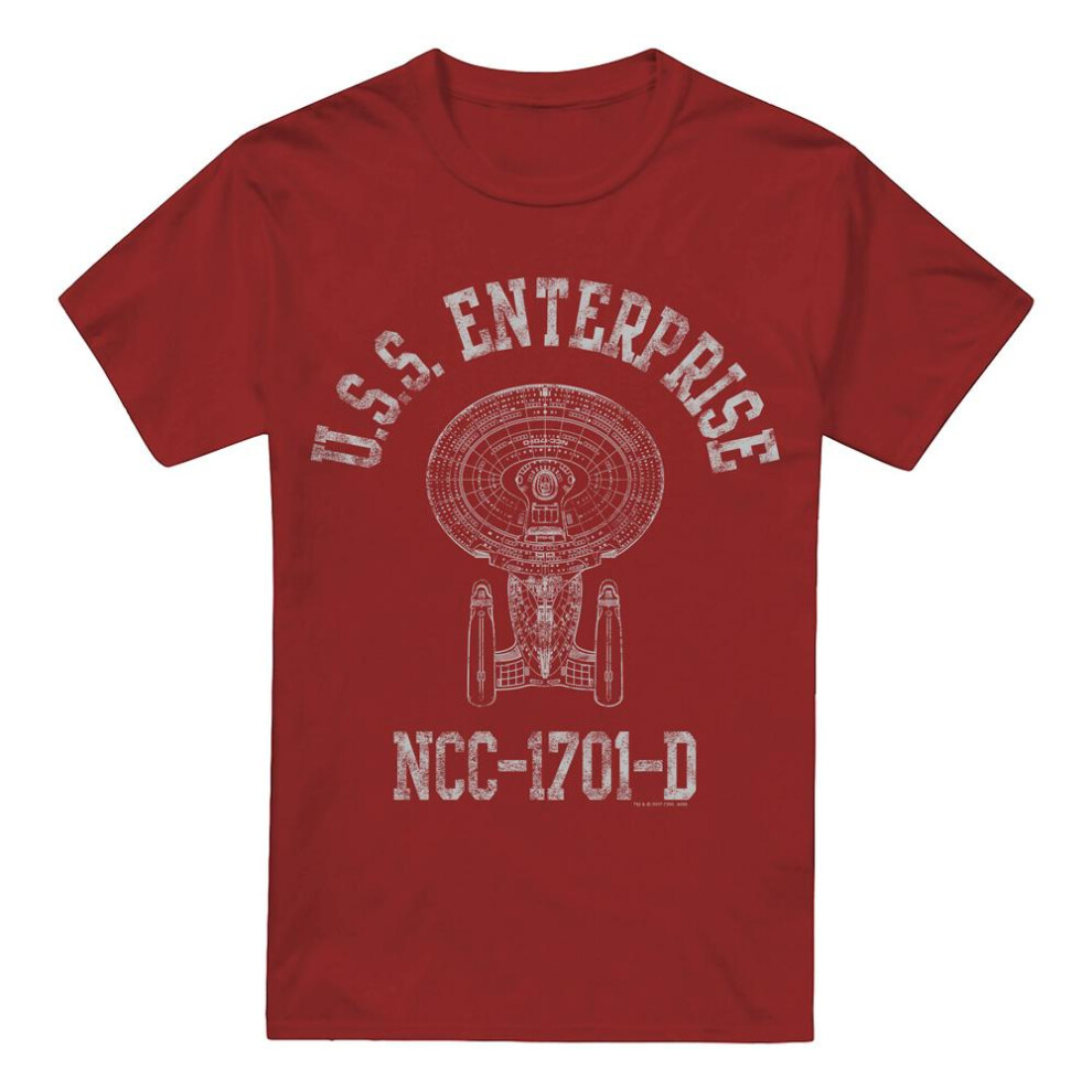 Star Trek (S, Cardinal) Mens Enterprise D Athletic T-Shirt Multicoloured