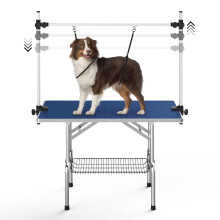 Mesa de Peluquería para Perros, Ajustable, Grande, Plegable, con Brazos, Noose, Bandeja de Malla, Capacidad Máx. 330Lb, 36in, Azul Marino