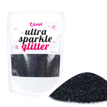 Glitter Extra Fino Holográfico, 100g Lentejuelas Iridiscentes, Brillo Suelto para Cara, Cuerpo, Cabello, Ojos y Uñas (Negro Láser)