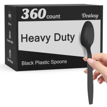 Dealusy 360 Stück Schwarze Plastiklöffel Einweg, BPA-frei, Hitzebeständig, Robuste Einweg-Löffel