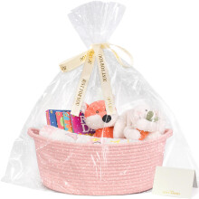 CHICVITA Piccola Cesta Intrecciata con Sacchetti Regalo e Nastro, 12"x8"x5", Rosa