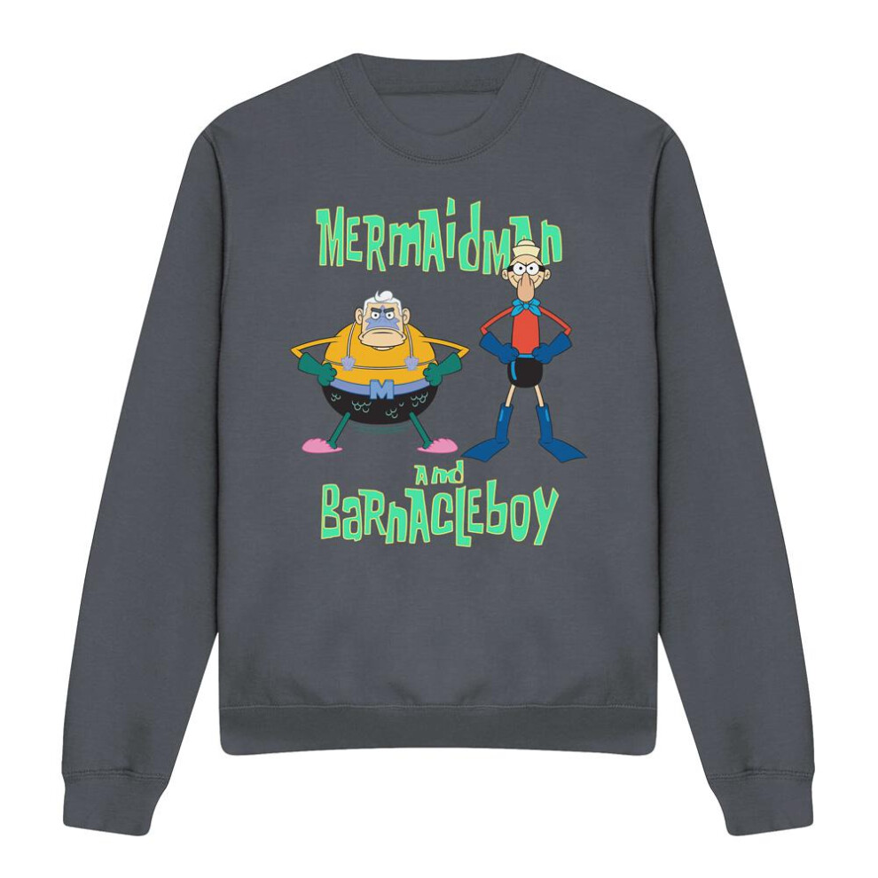 Spongebob Squarepants (S, Charcoal) Unisex Adult Mermaid Man & Barnacle Boy Sweatshirt