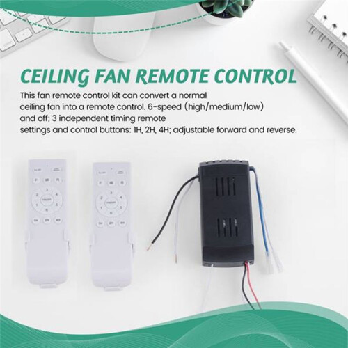 Universal Ceiling Fan Remote Control Kit 50W 6Speed Timing Function Replacement Remote for  Ceiling Fans & Lights A 1