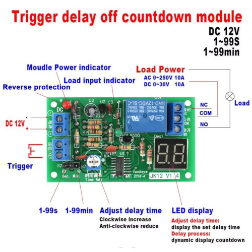 Dc12V Led-Display Afteltimer Tijdvertraging Uitschakelrelais Schakelmodule