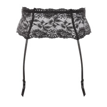 (Large (UK Dress 14), Black) Silky Womens/Ladies Wide Lace Suspender Belt (1 Pair)