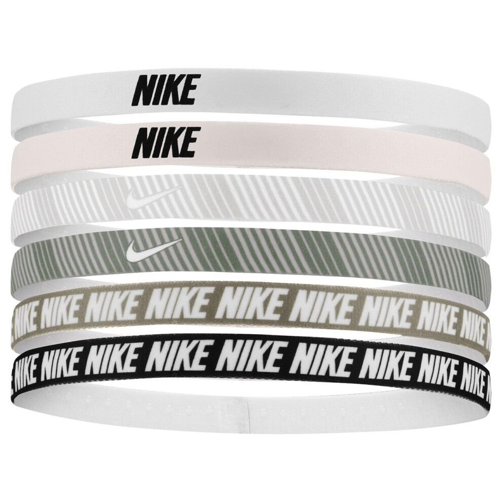 Nike (One Size, White/Pink) Classic Printed Flexible Hairband (Pack Of 6)