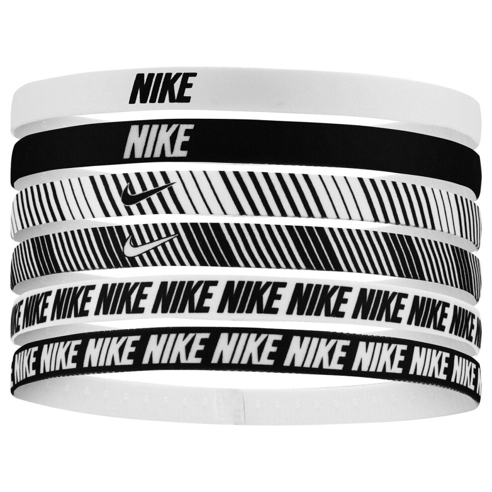 Nike (One Size, White/Black) Classic Printed Flexible Hairband (Pack Of 6)