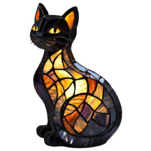 New Stained Glass Cat Lamp Cats Stained Resin 3D Cute Tabletop Retro High Quality Pet Led Table Light Home Bedroom