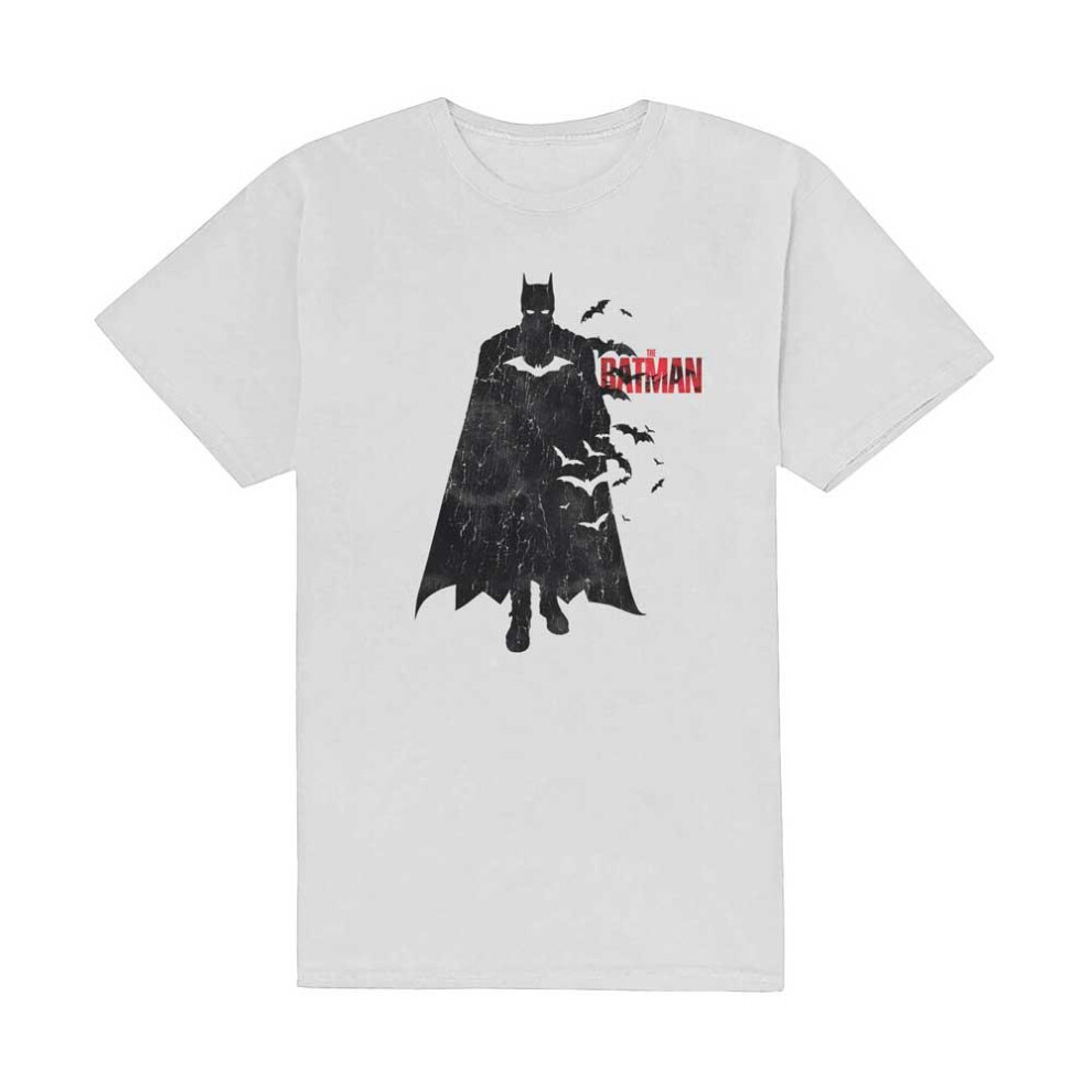 Batman (S, ) Unisex Adult Distressed Cotton T-Shirt White