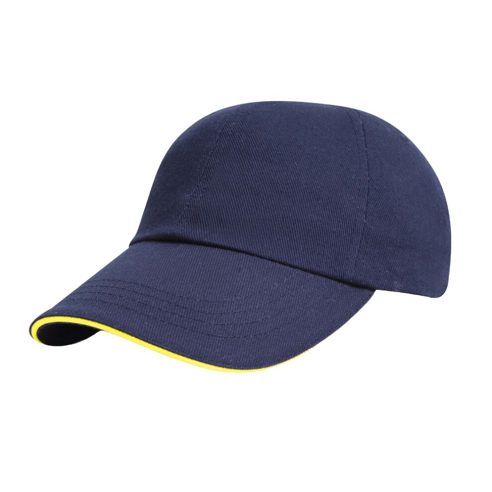 Result (One Size, Navy/Yellow) Mens Heavy Brushed Cotton Sandwich Peak Baseball Cap