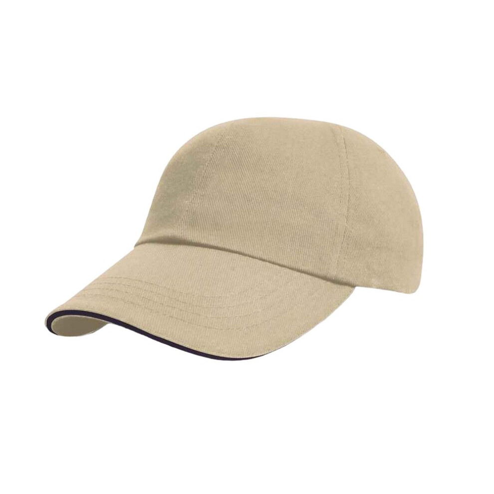 Result (One Size, Natural/Navy) Mens Heavy Brushed Cotton Sandwich Peak Baseball Cap
