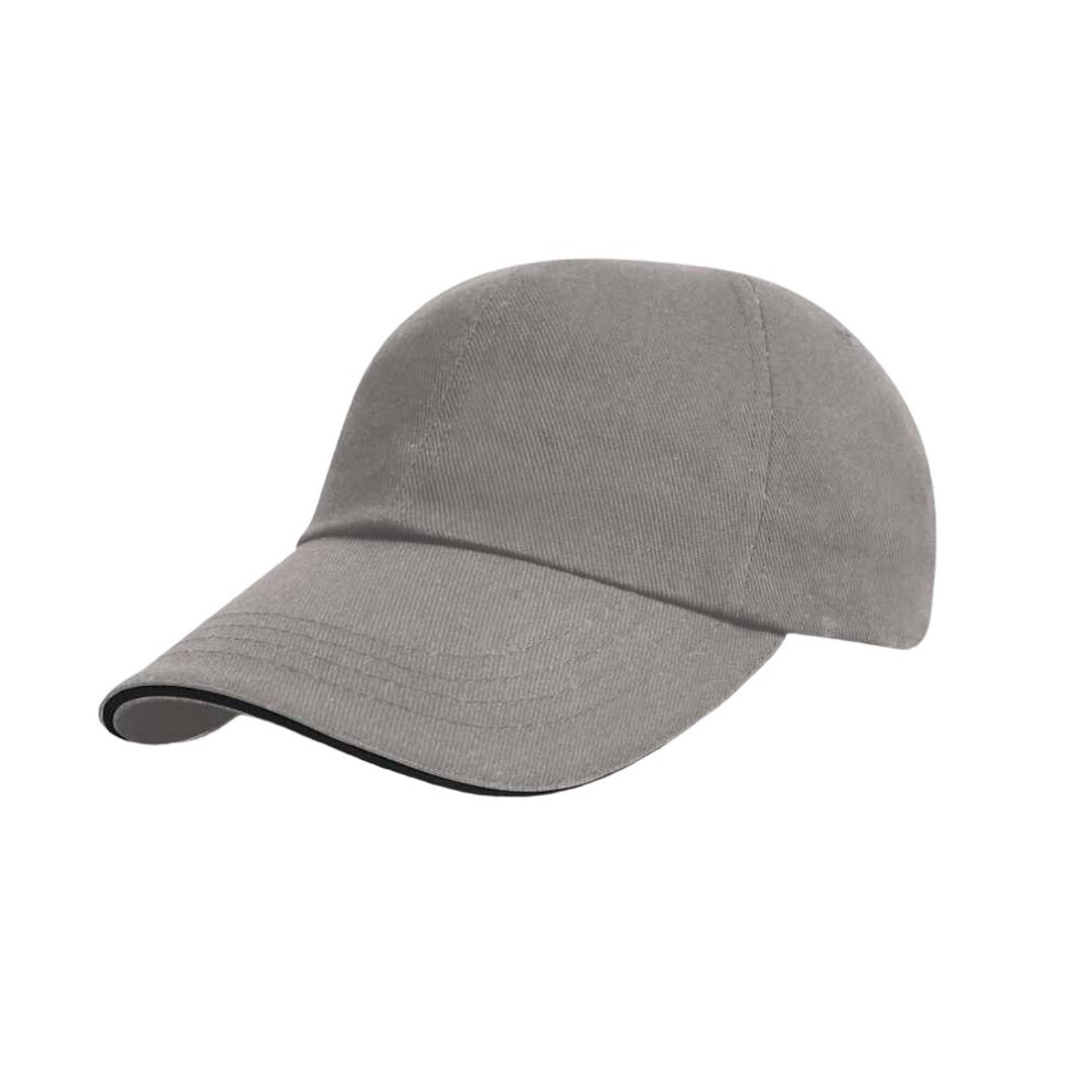 Result (One Size, Grey/Black) Mens Heavy Brushed Cotton Sandwich Peak Baseball Cap