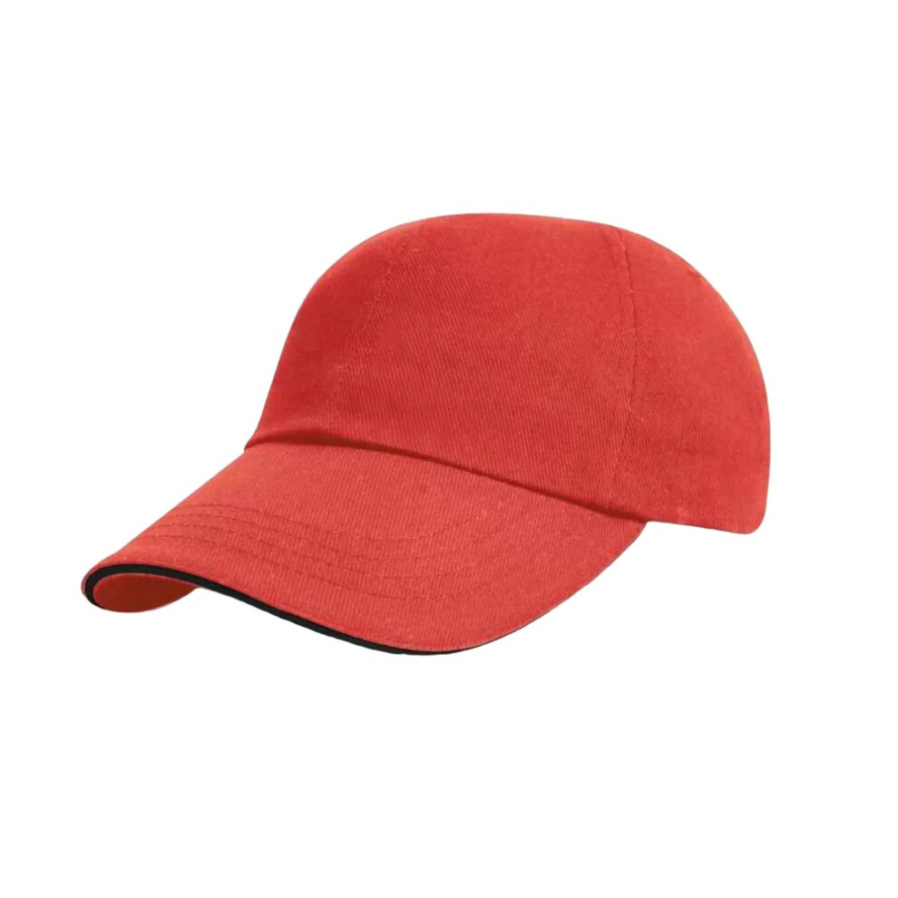 Result (One Size, Red/Black) Mens Heavy Brushed Cotton Sandwich Peak Baseball Cap