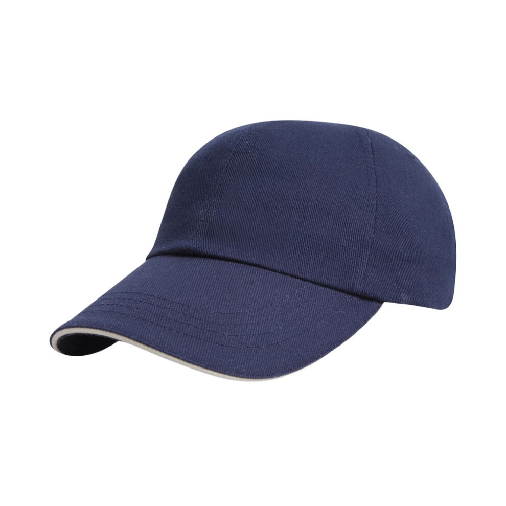 Result (One Size, Navy/White) Mens Heavy Brushed Cotton Sandwich Peak Baseball Cap